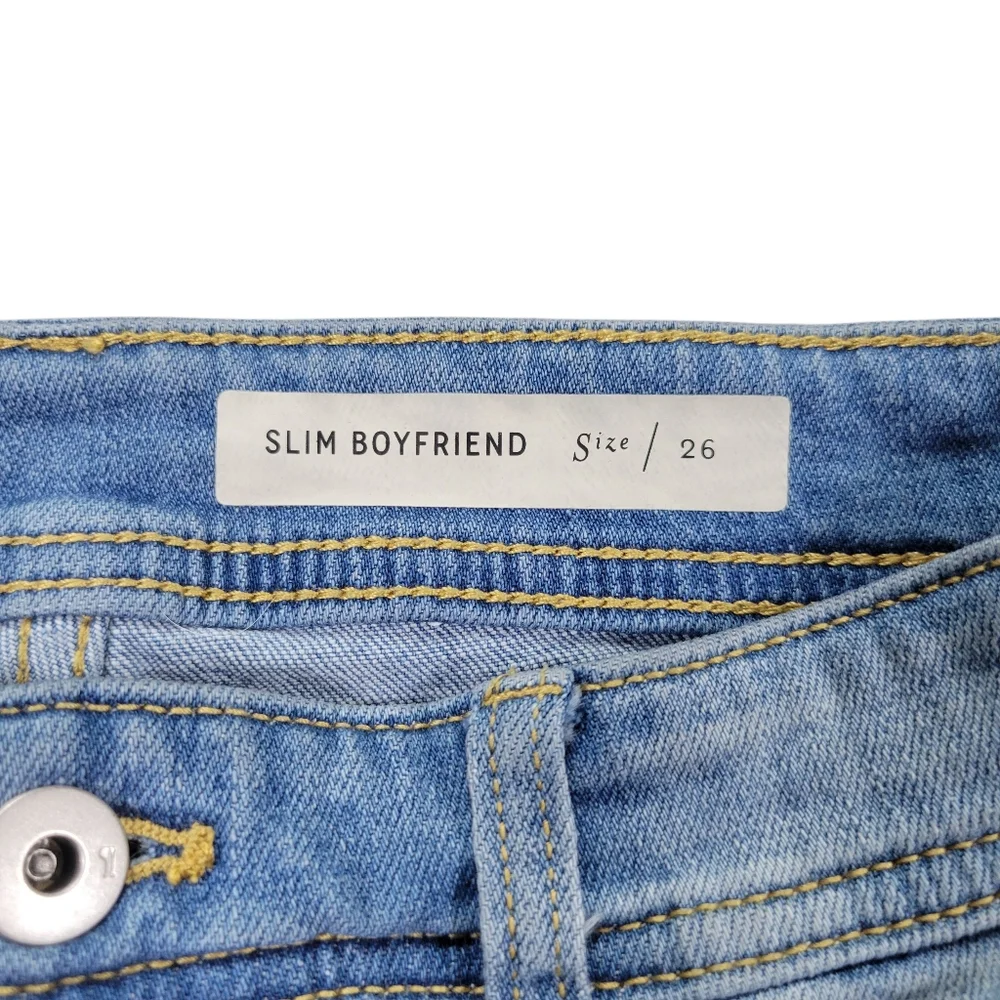 Pilcro Jean Shorts Women 26 Blue Floral Embroidered Slim Boyfriend Anthropologie